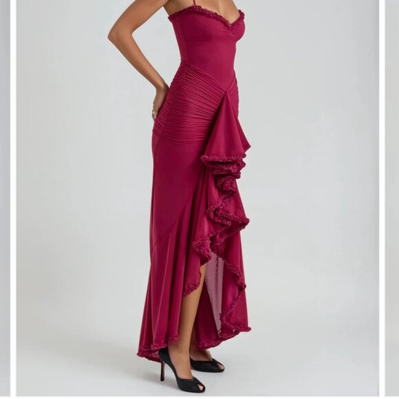 Solene Ruffle Maxi Dress - Wine - Picture 2 of 4